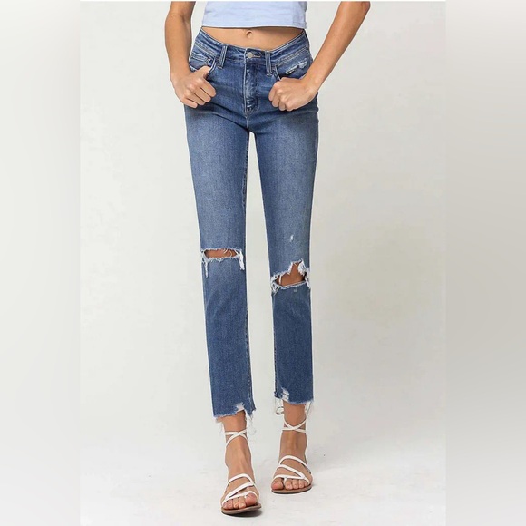Flying Monkey™ Ankle Slim Straight High Rise Ripped Jean - Picture 1 of 8